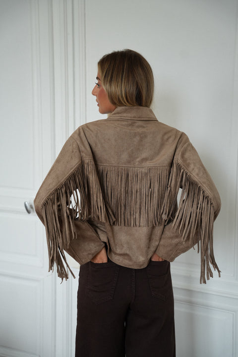 Nina taupe - Veste à franges