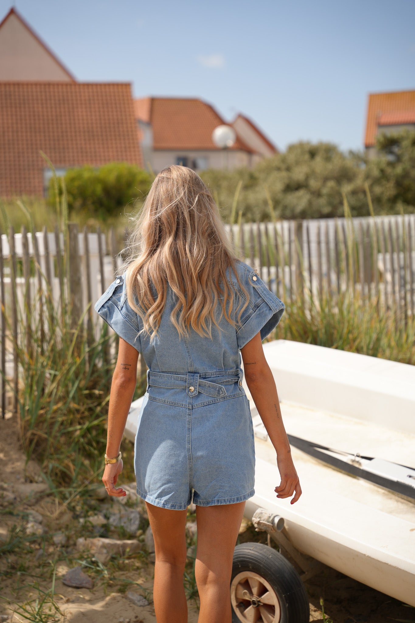 Saje bleu clair  - Combishort jean