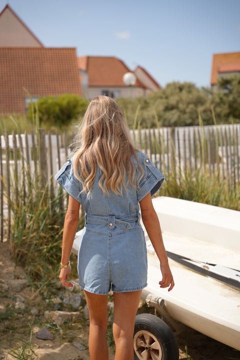 Saje bleu clair  - Combishort jean