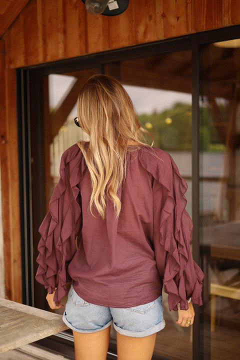 Talys prune - Blouse volantée