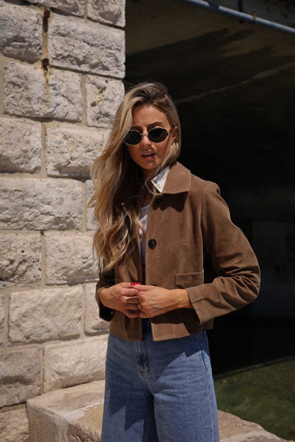 Meryl taupe - Veste suédée