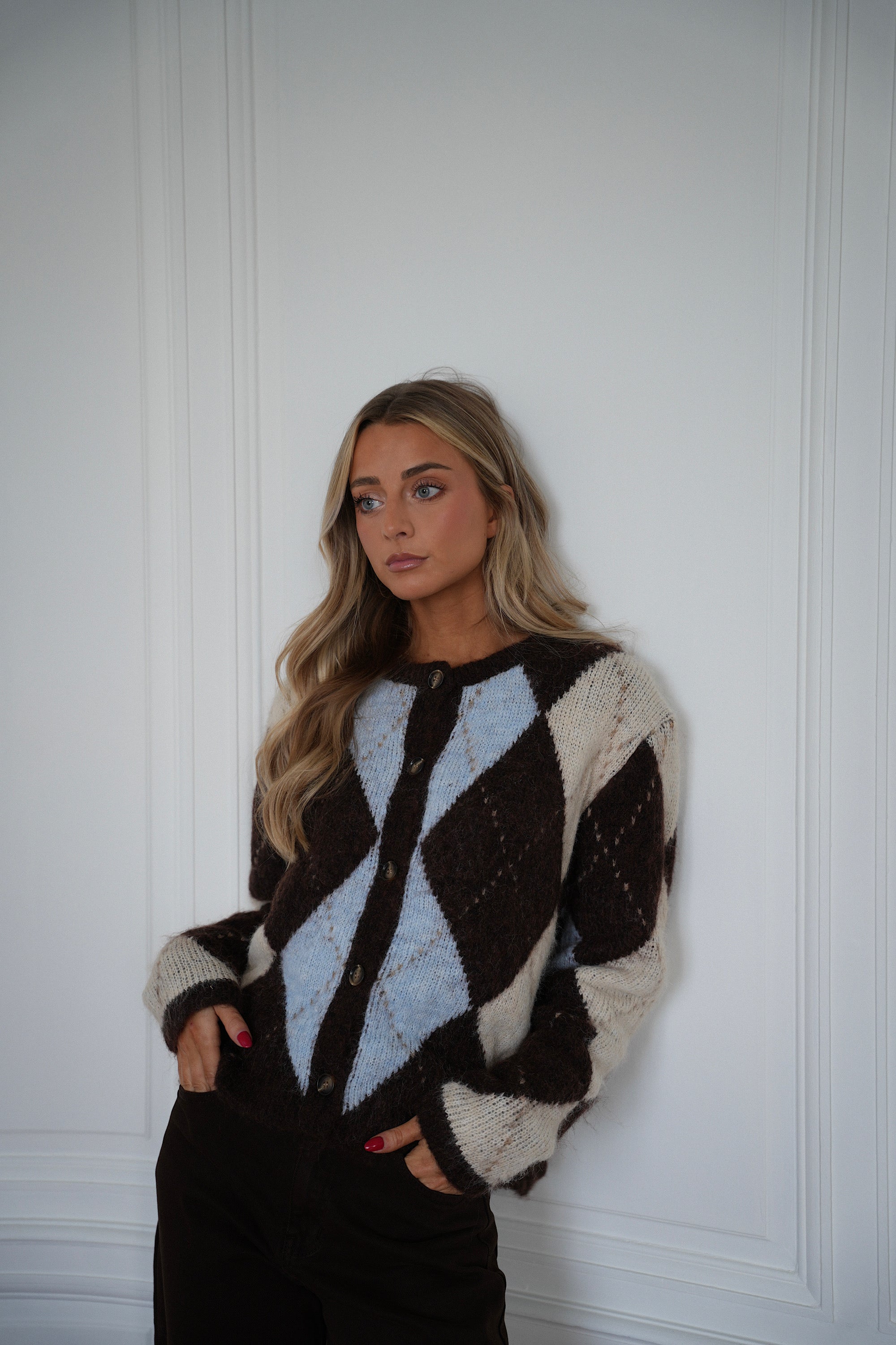 Elma chocolat/bleu - Gilet losanges