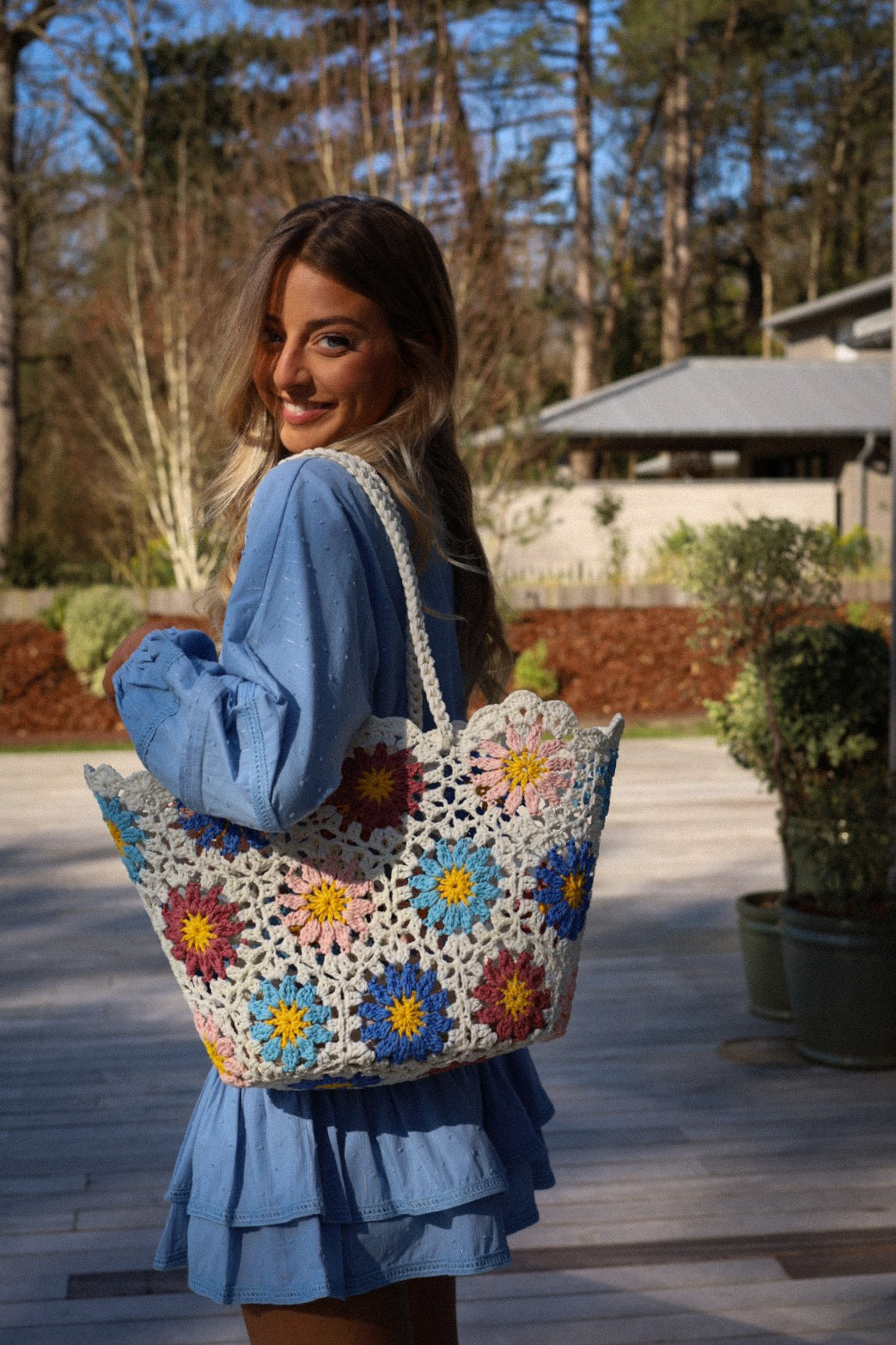 Daisy bleu - Sac paille