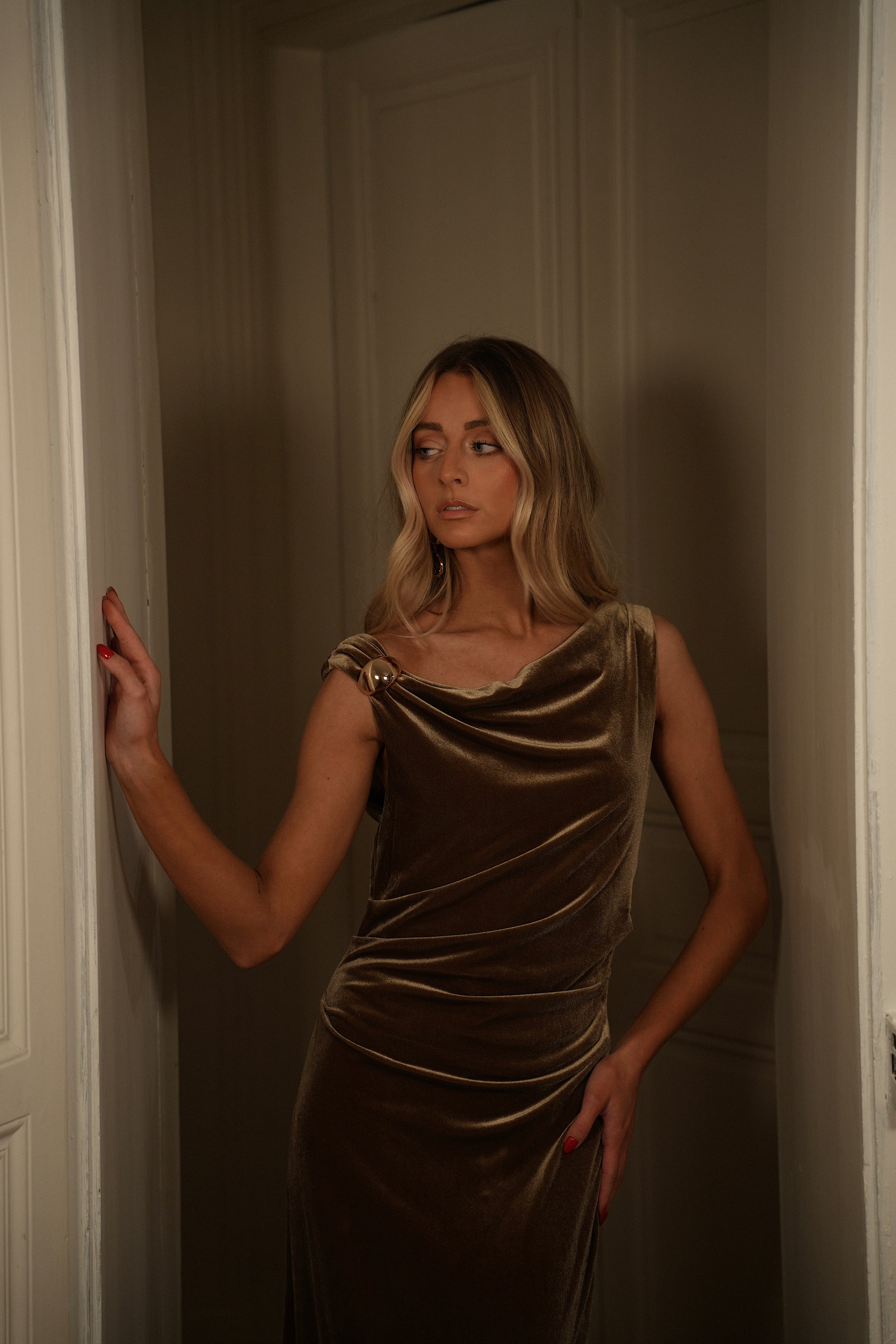 Ema taupe - Robe en velours