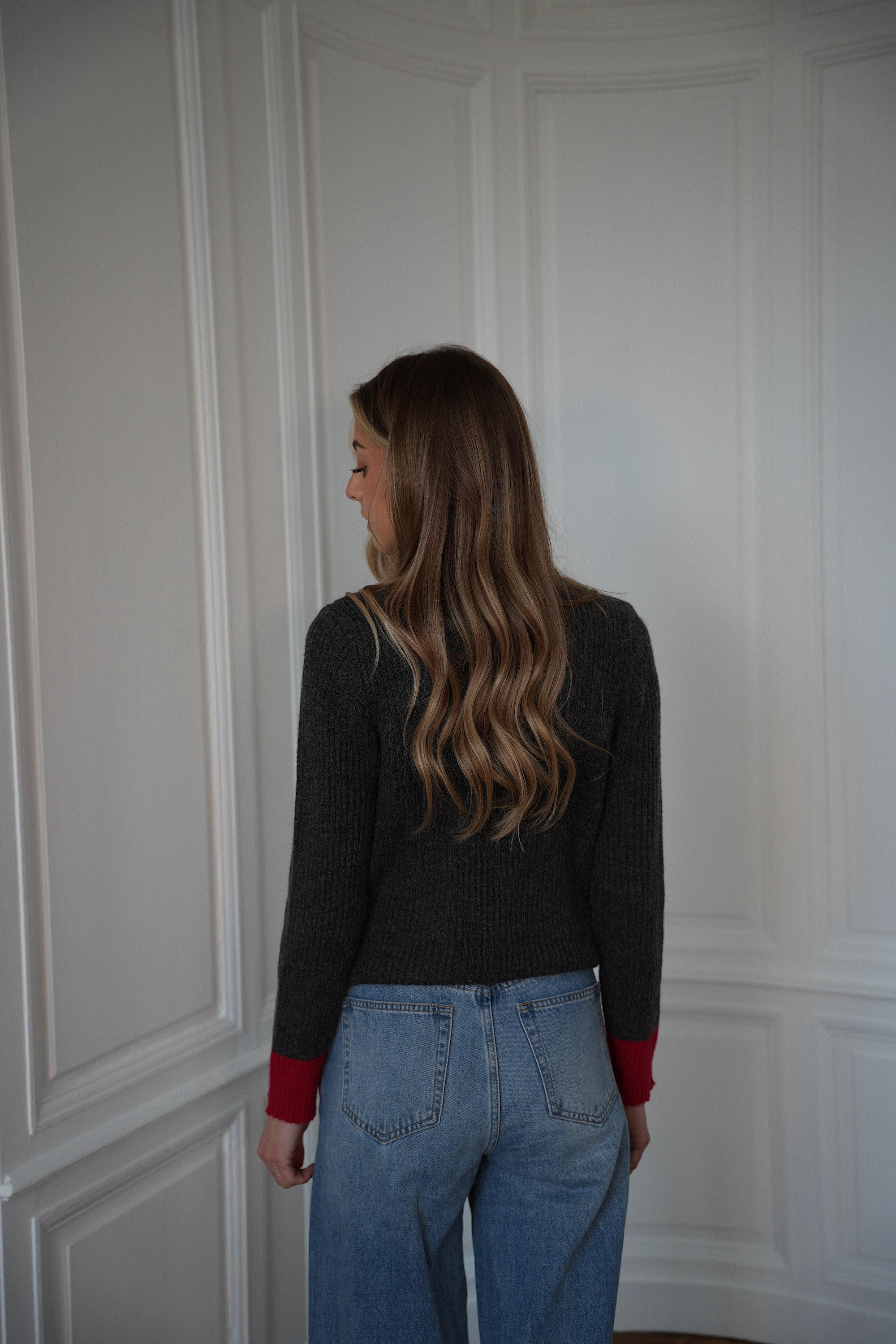 Selena gris - Pull bicolore