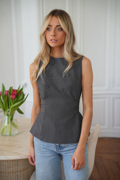 Jessy gris - Blouse sans manches