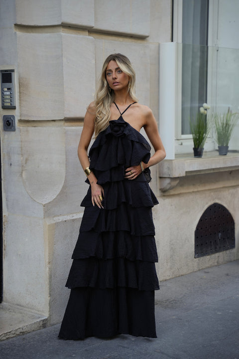 Ava noire - Robe volantée