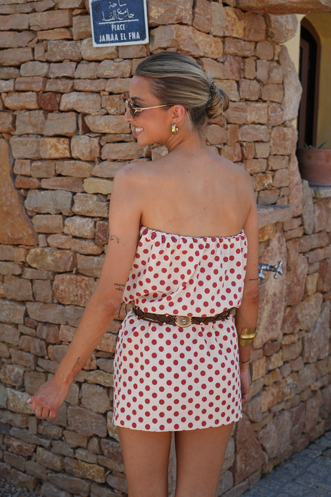 Charlize rouge/crème - Robe bustier