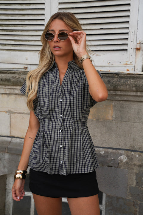Allice marine - Blouse à carreaux