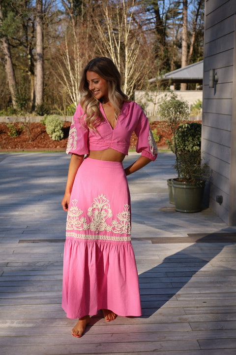 Gustav rose - Blouse brodée