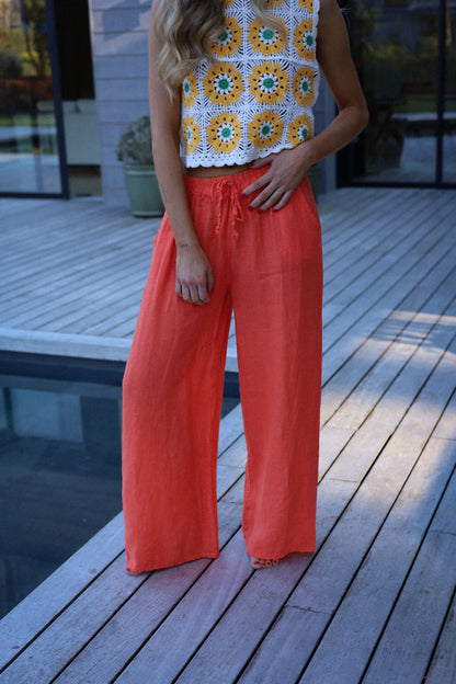 Lindie orange - Pantalon lin