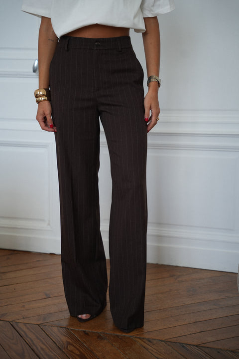 Fanny chocolat - Pantalon rayé
