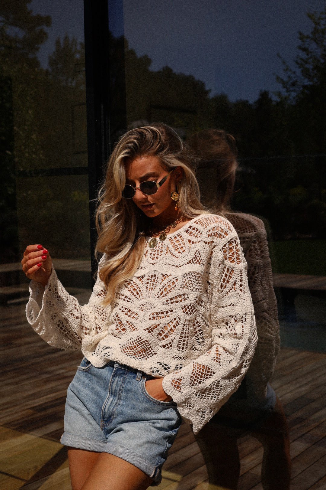 Lyne beige - Blouse crochet