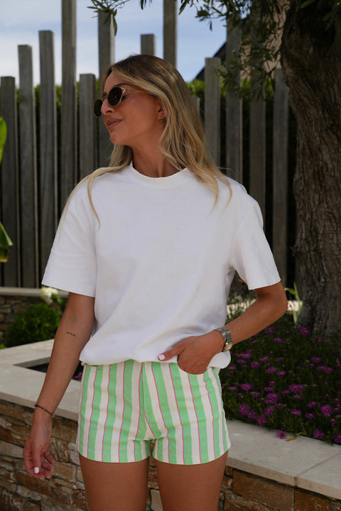 Olie vert - Short rayé
