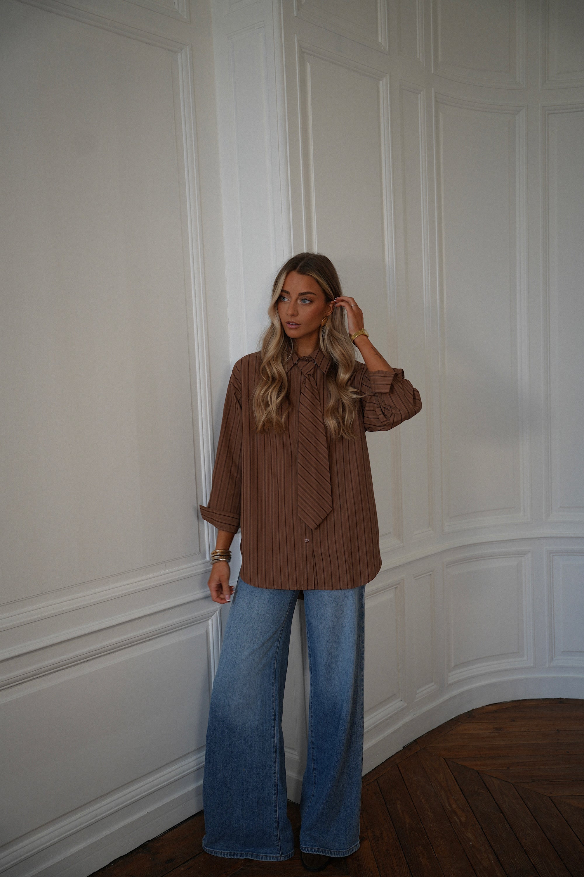 Tina marron - Chemise cravate