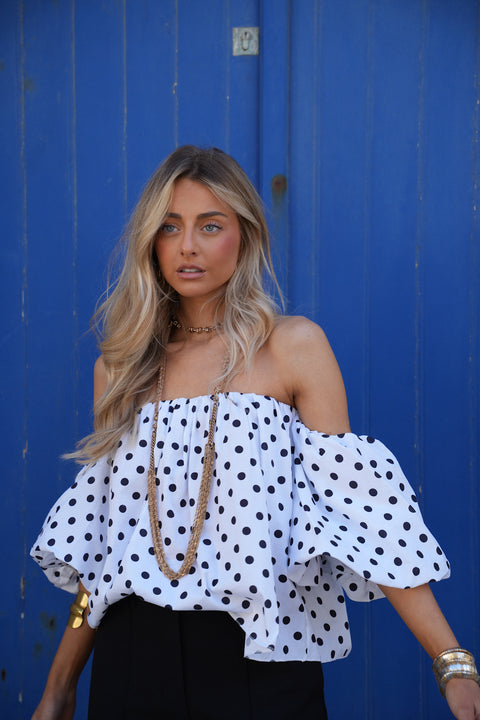 Sola blanc/noir - Blouse à pois