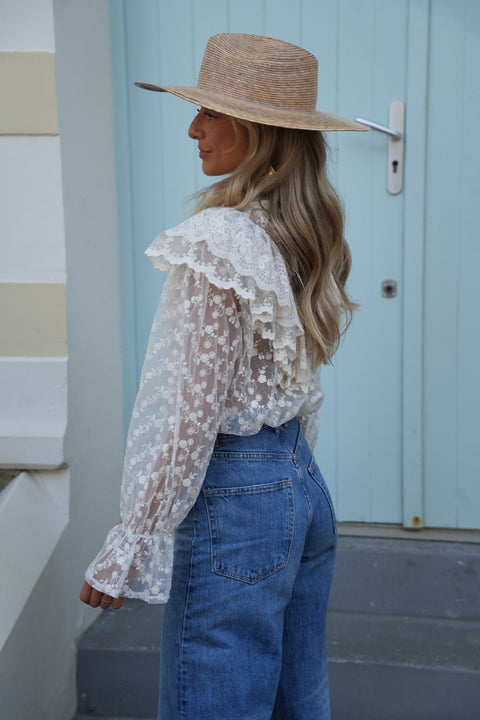 Milko beige - Blouse brodée