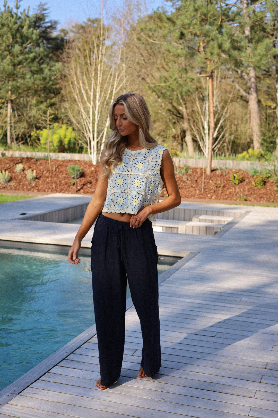 Lindie marine - Pantalon lin