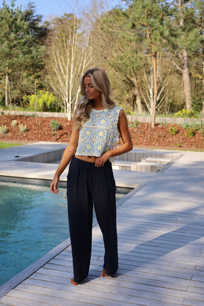 Lindie marine - Pantalon lin