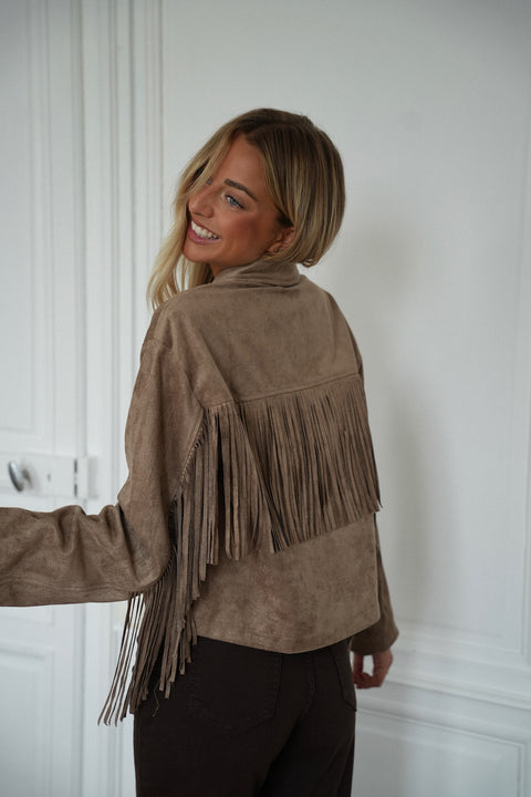 Nina taupe - Veste à franges