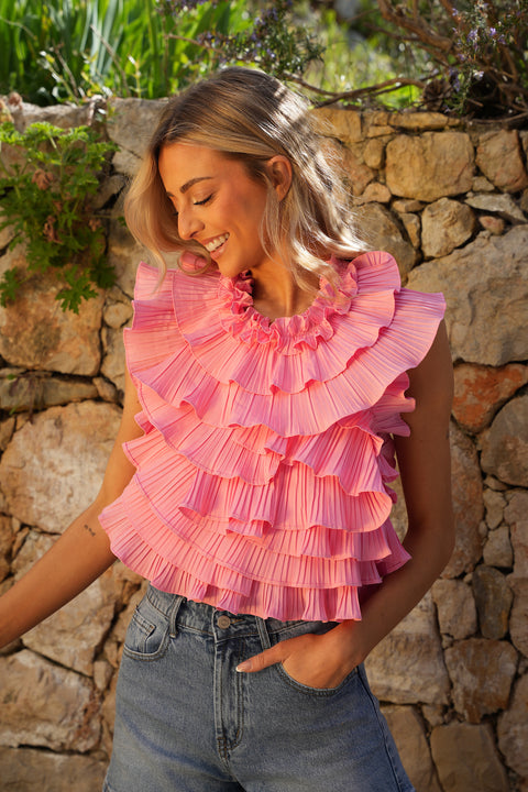 Lylou rose - Blouse volantée