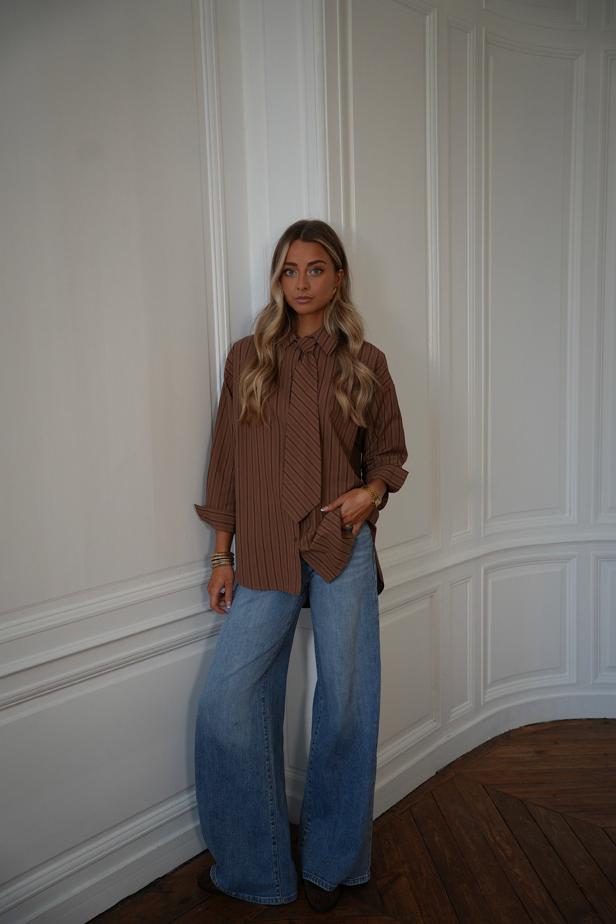 Tina marron - Chemise cravate