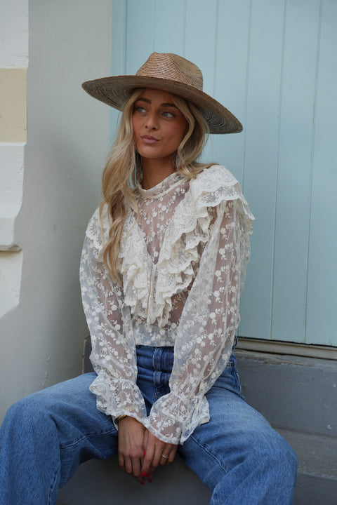 Milko beige - Blouse brodée