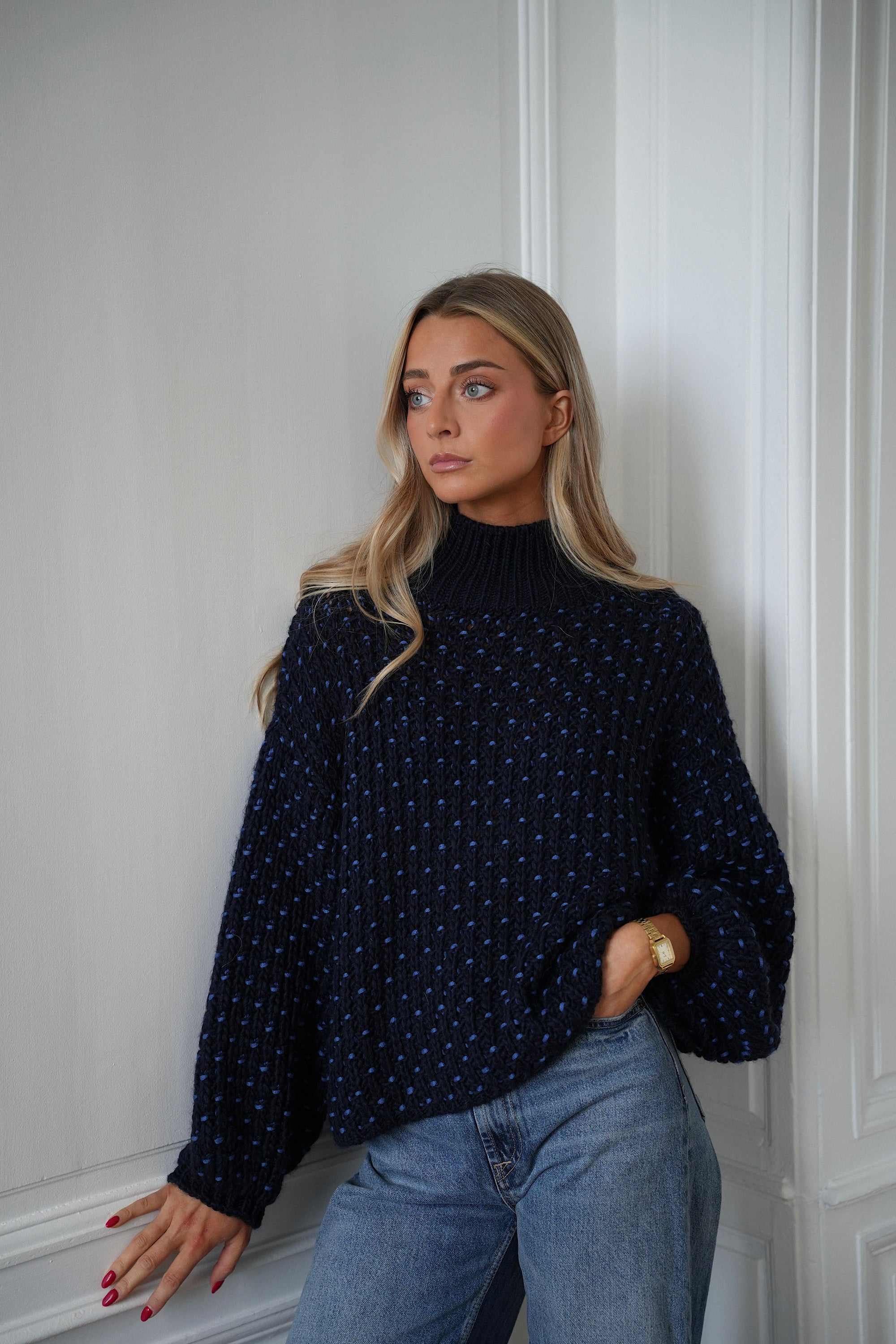 Miky bleu - Pull col montant