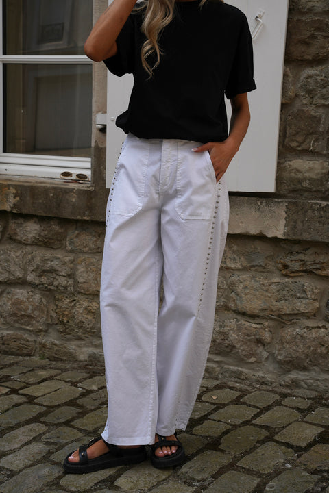 Yola blanc - Pantalon clouté