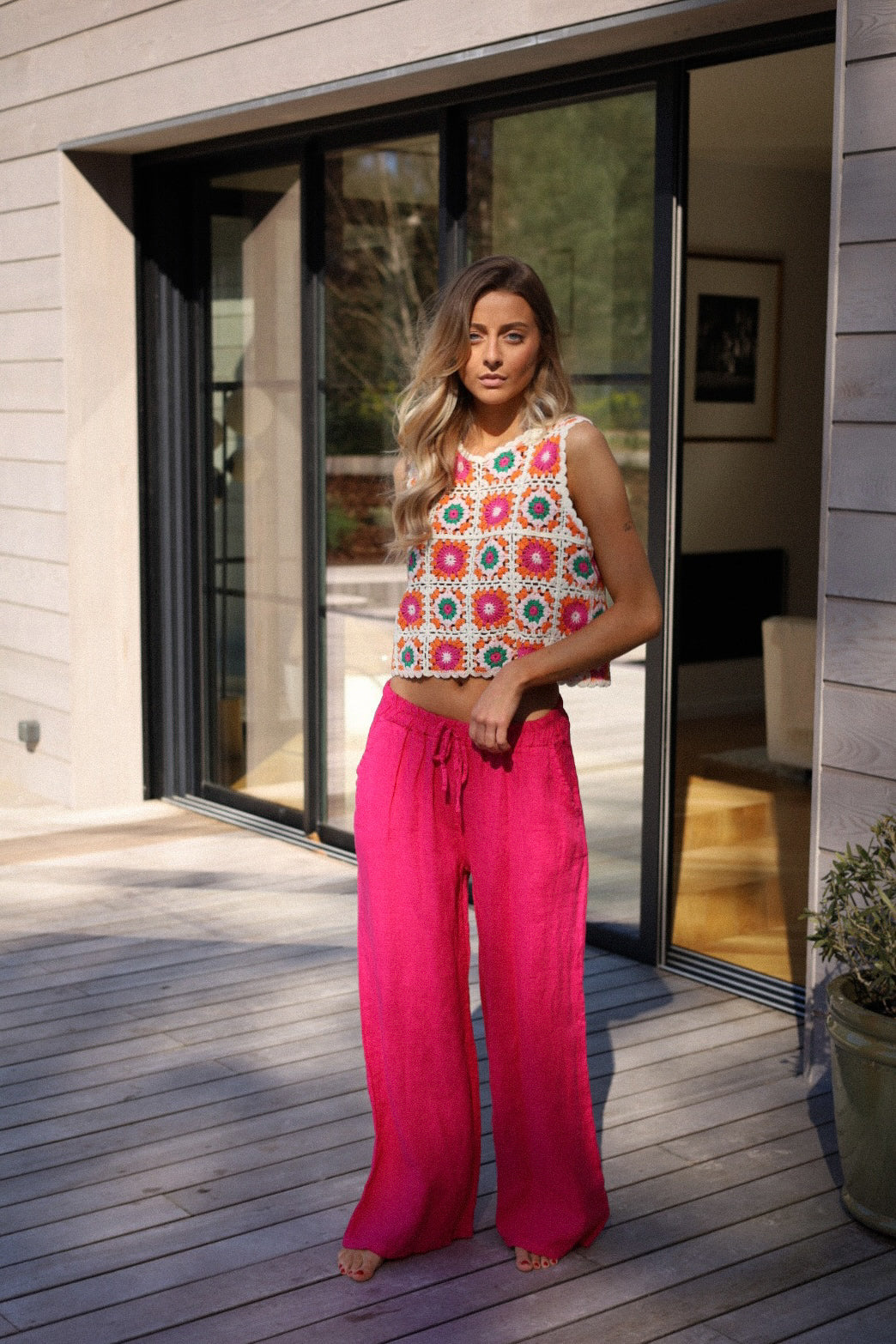 Lindie fuschia - Pantalon lin