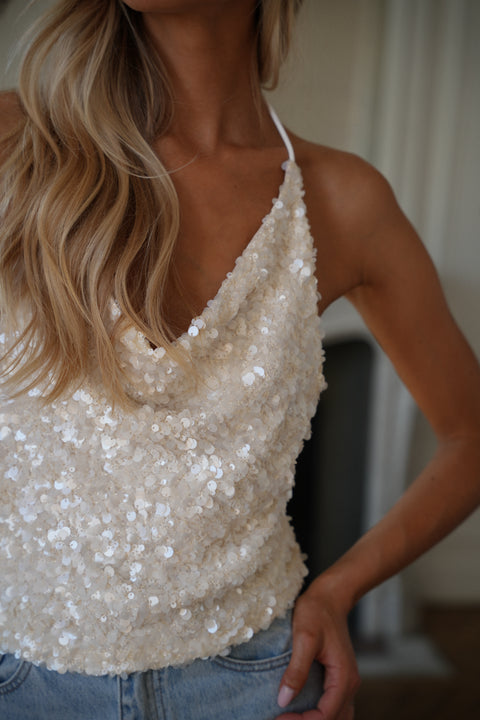 Izaya blanc nacré - Top à sequins