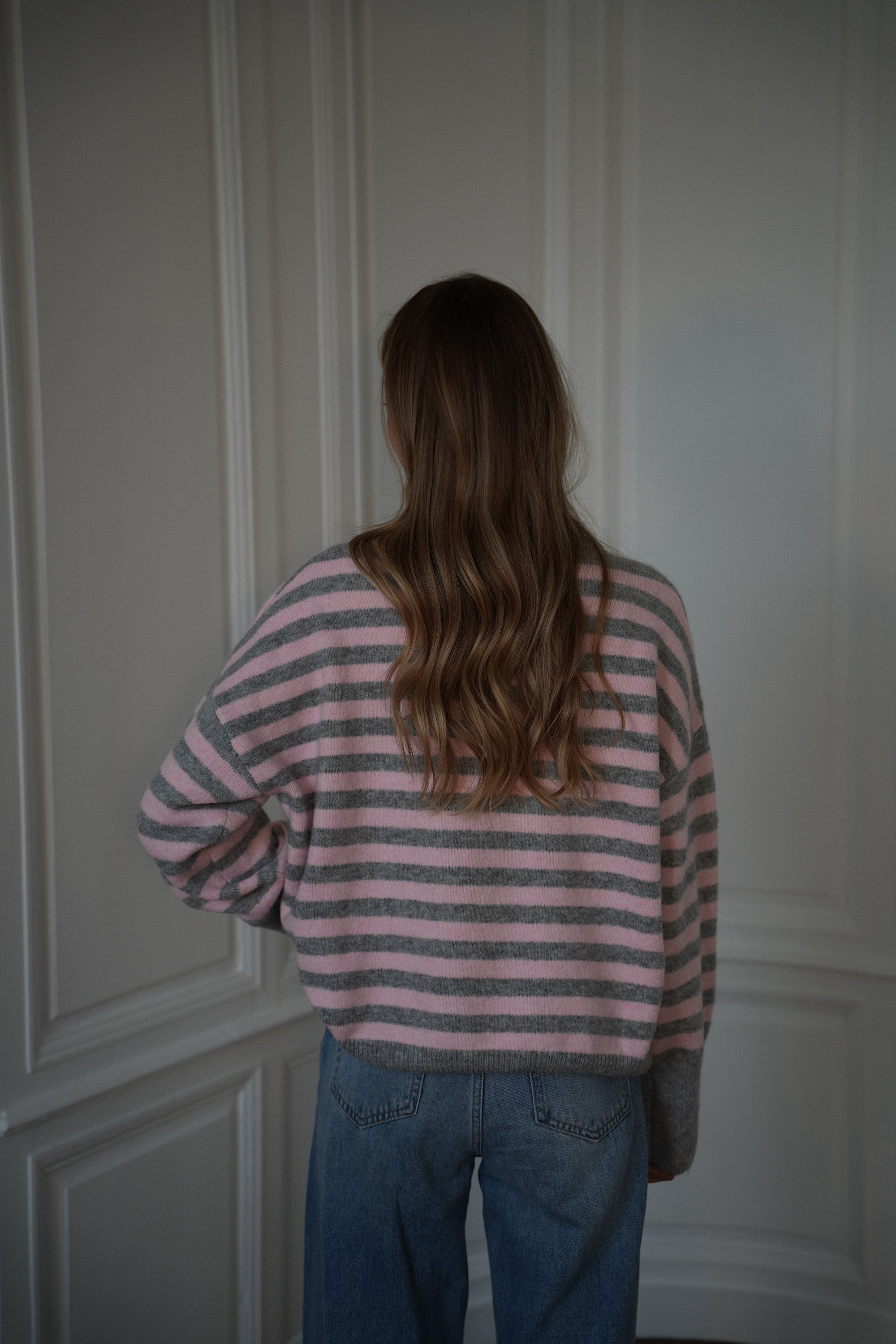 Ariane gris/rose - Pull rayé