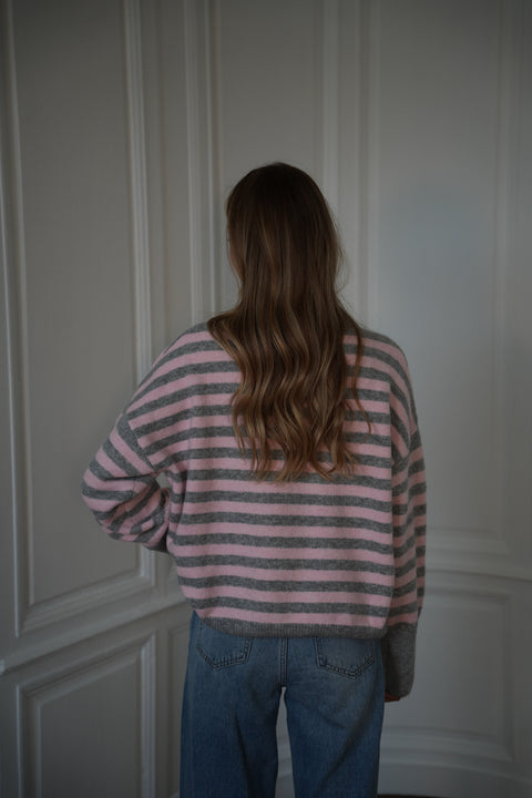 Ariane gris/rose - Pull rayé