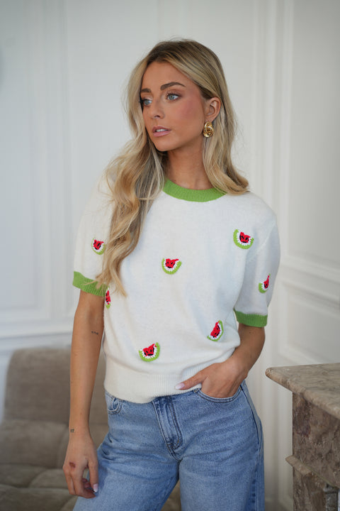 Maé vert/blanc - Pull pastèques