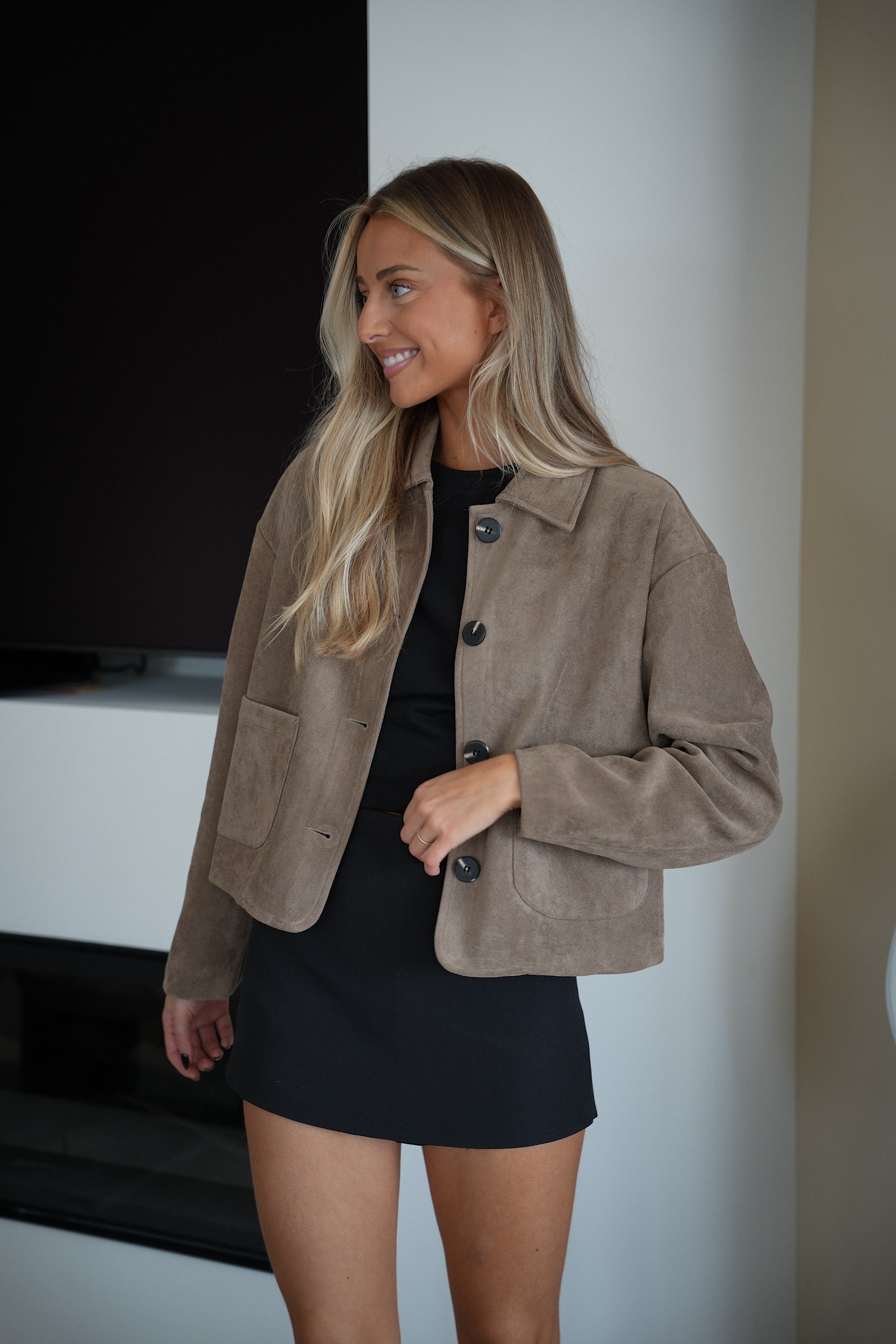 Alma taupe - Veste suédée
