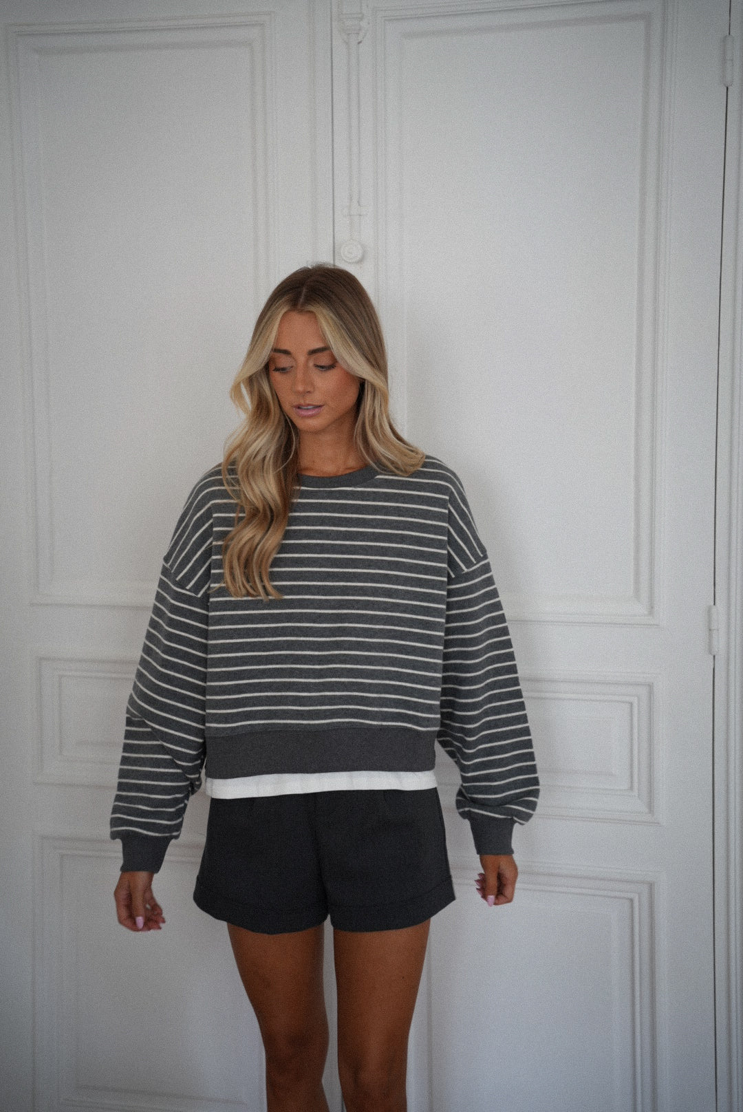 Loony gris - Sweat-shirt rayé