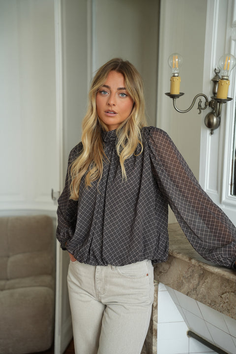Elsane taupe - Blouse à carreaux