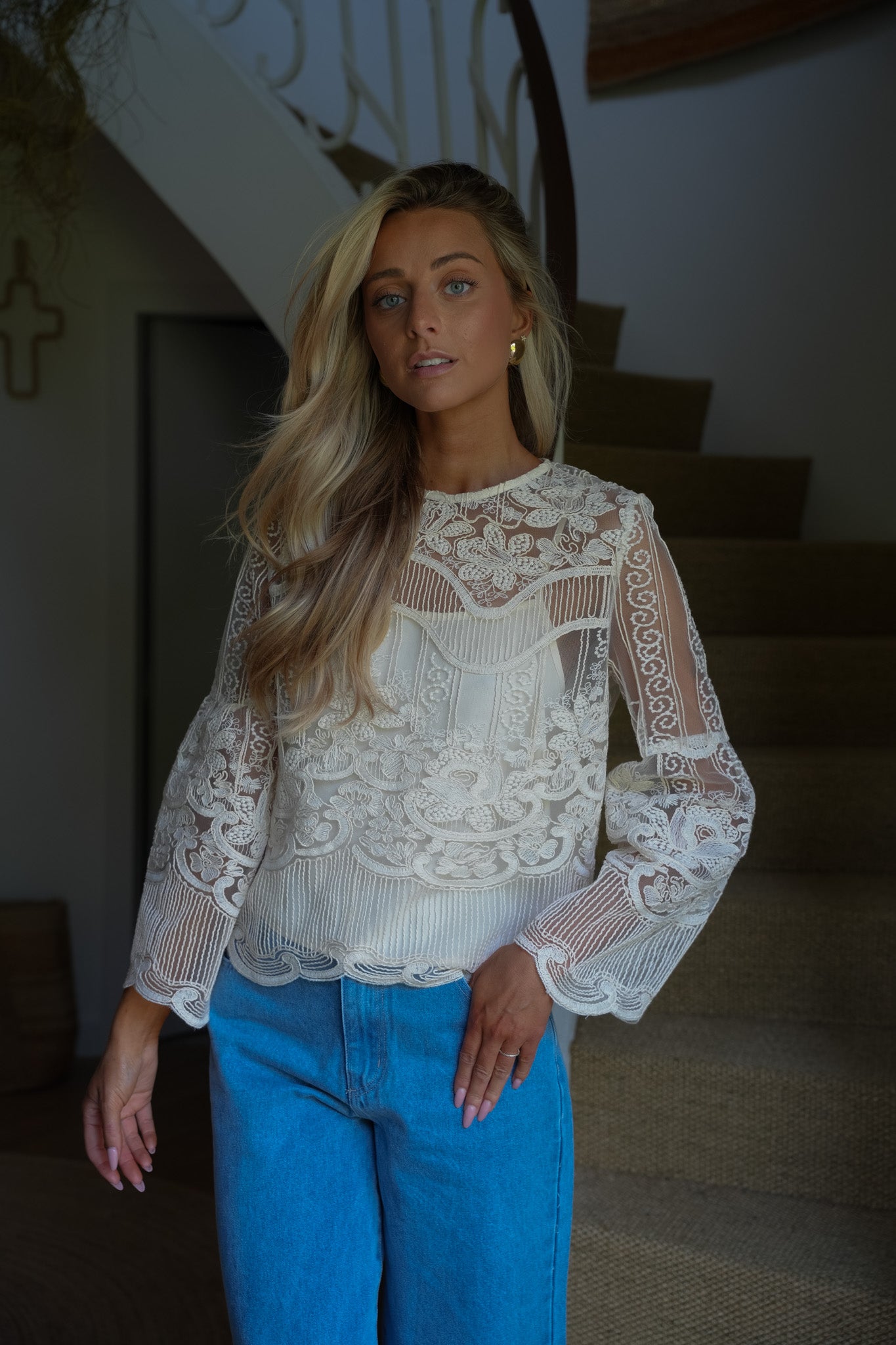 Salma crème - Blouse brodée