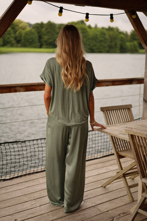 Julya kaki - Pantalon satiné