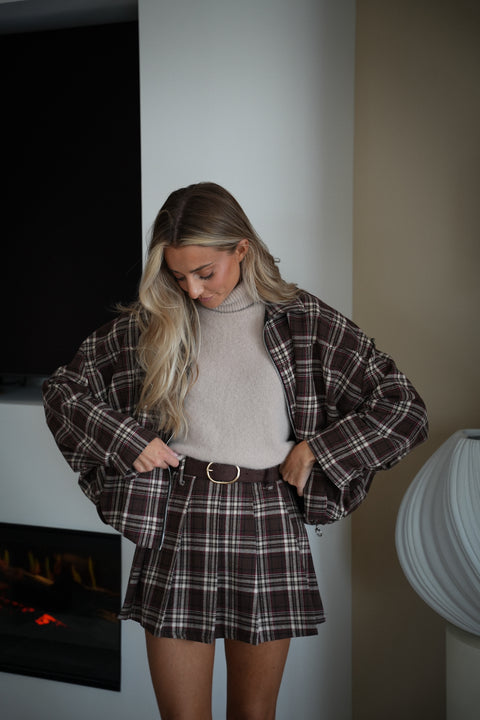Kloé chocolat - Jupe-short à carreaux