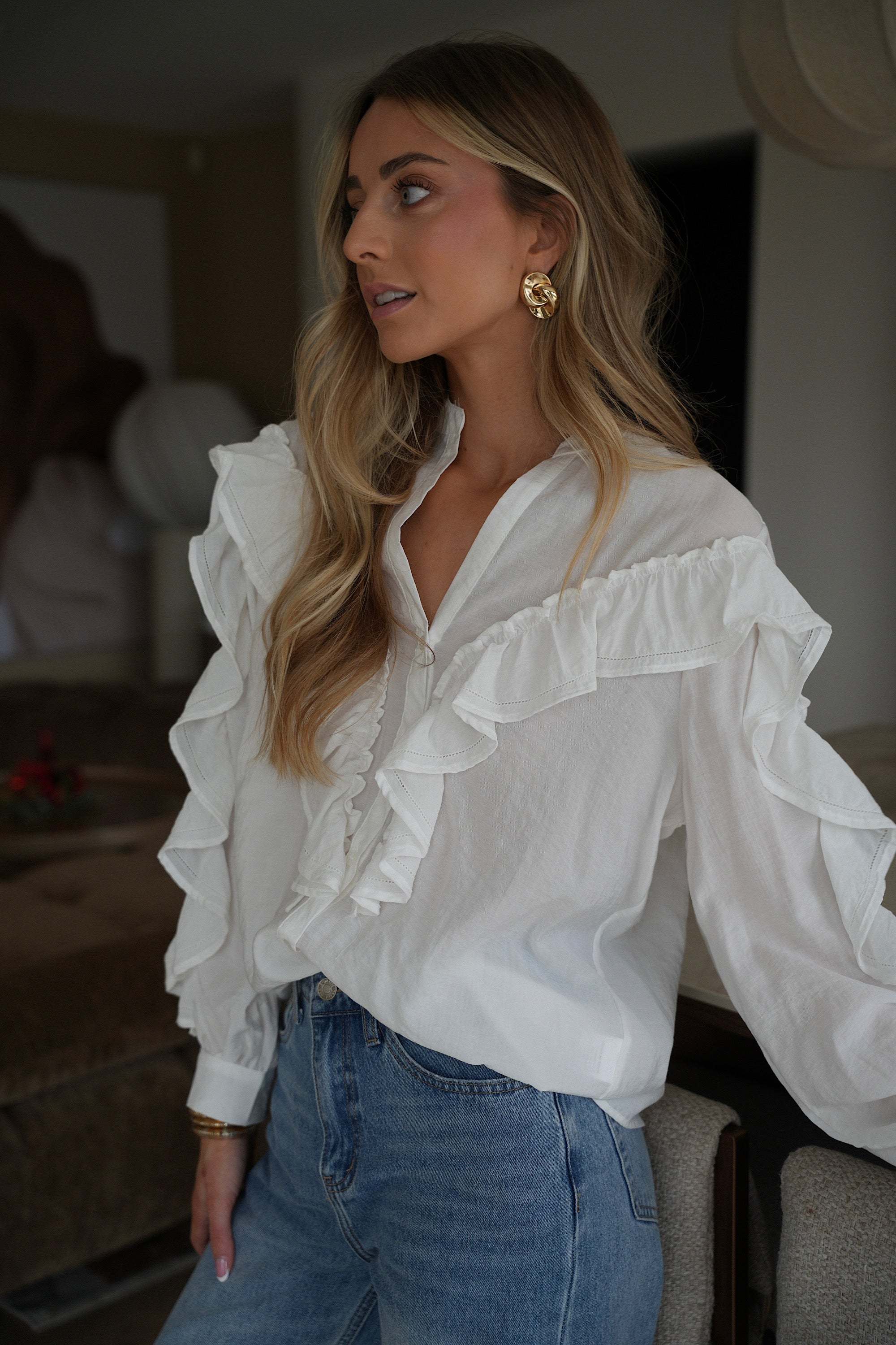 Terry blanche - Blouse volantée