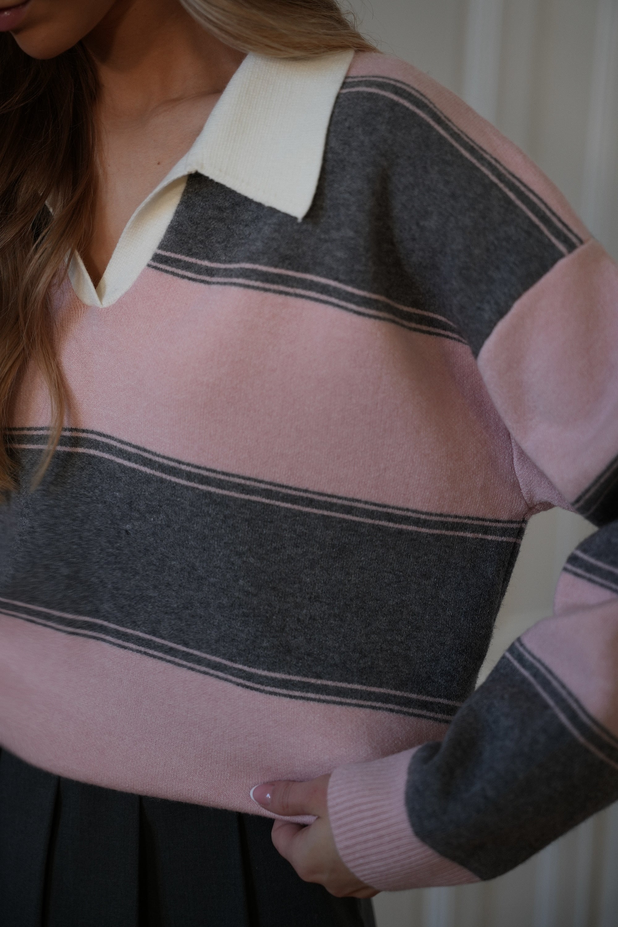 Monika gris/rose - Pull rayé