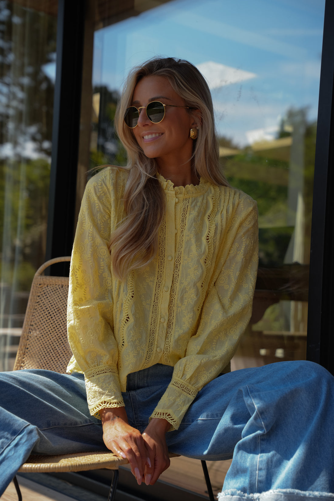Carolyn jaune - Blouse brodée