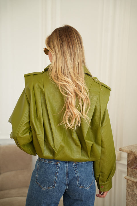Linda olive - Veste en similicuir
