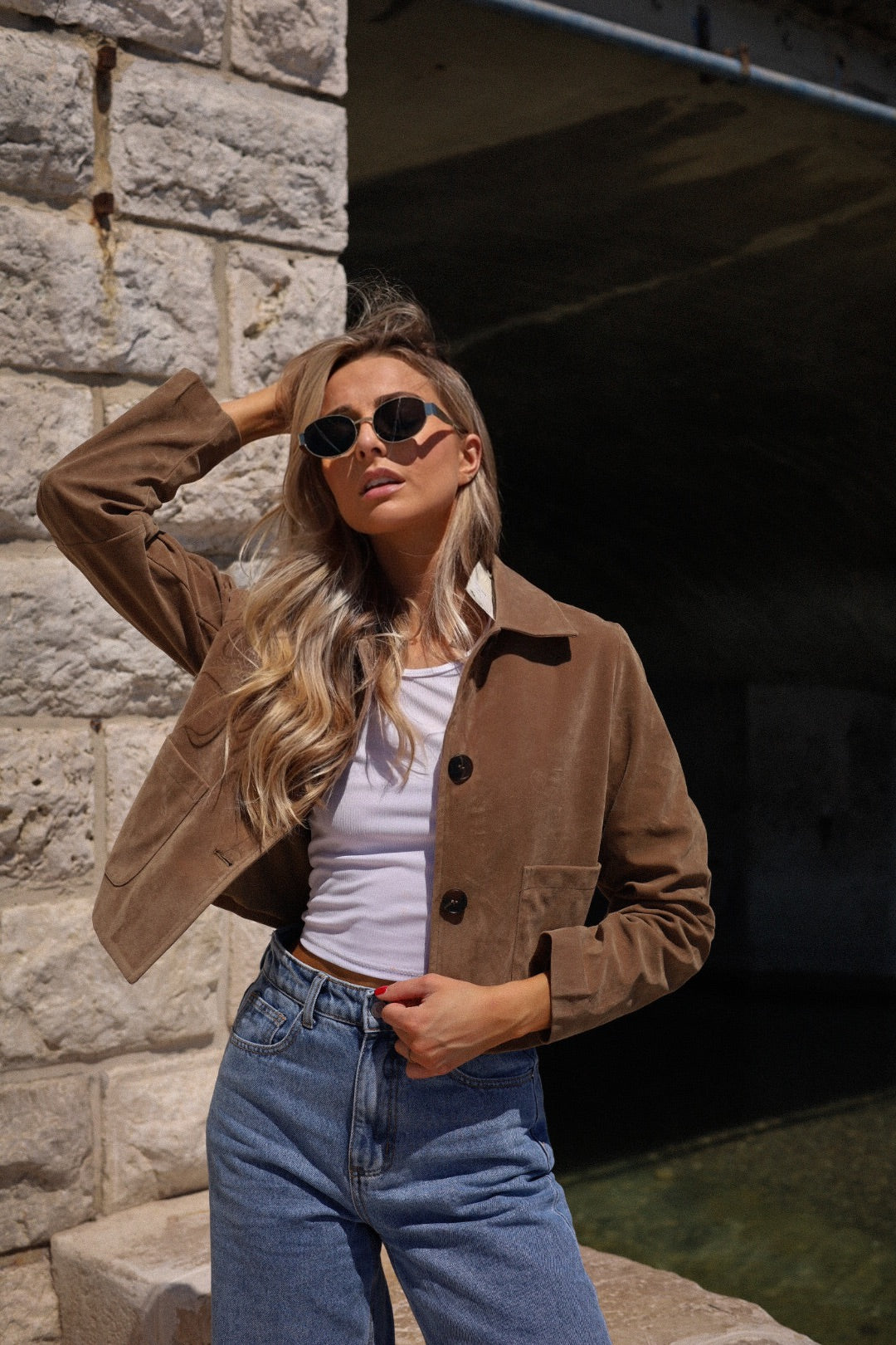 Meryl taupe - Veste suédée