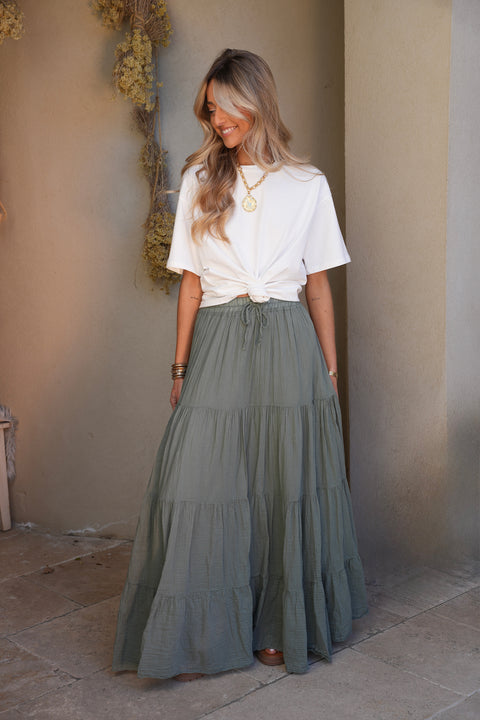 Chloé kaki - Jupe longue