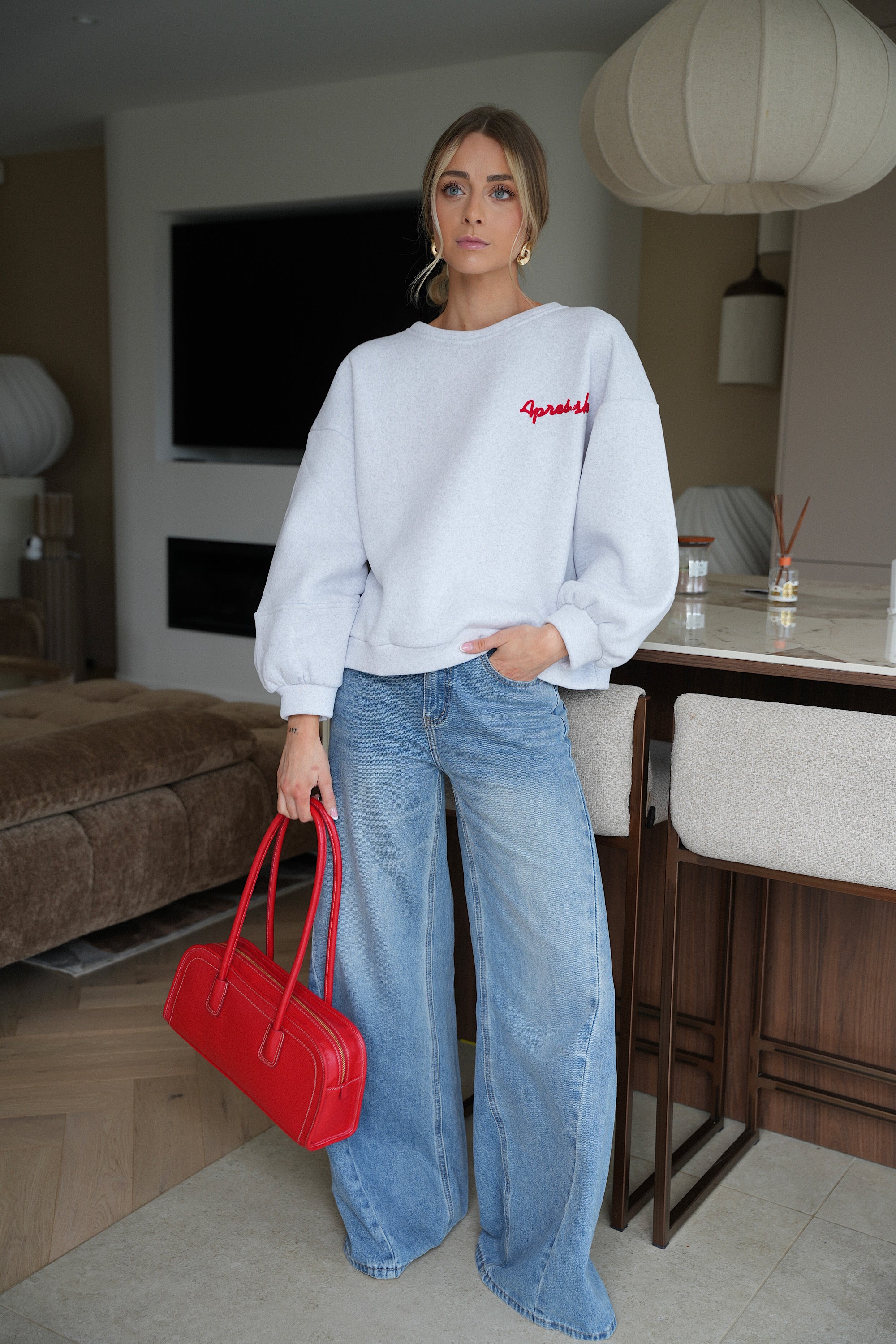 Natalie gris - Sweat-shirt brodé