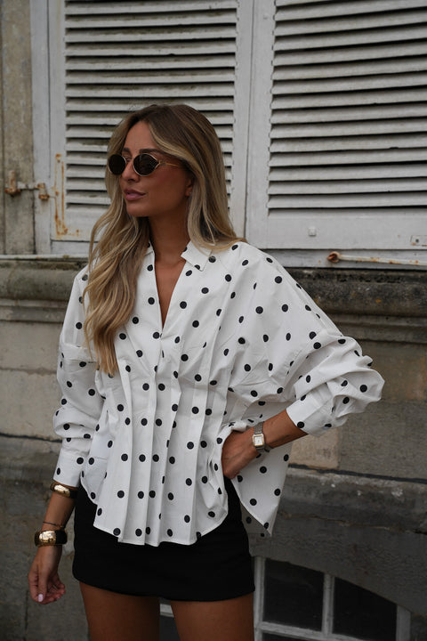 Alena blanche - Blouse à pois