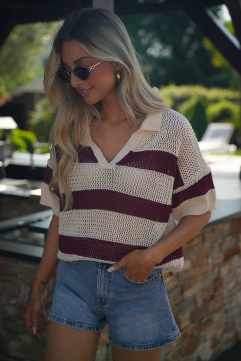 Norma écrue/bordeaux - Blouse crochet