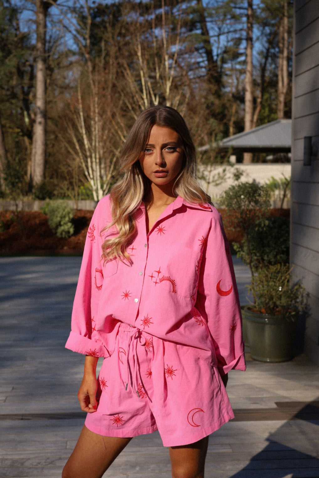 Greta rose - Short brodé